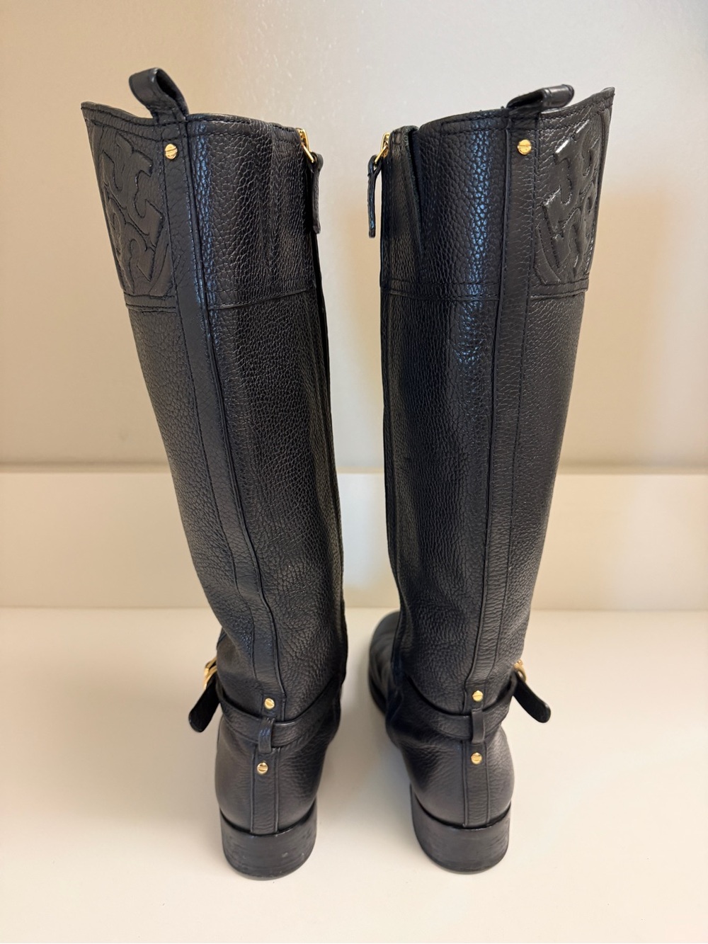 Pre-Loved Tory Burch Marlene Tumbled Black Leather Riding Boots - Picture 7 of 12